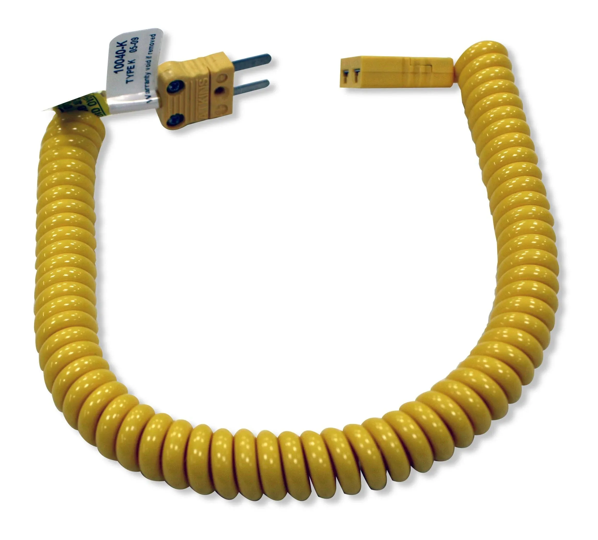 Cooper-Atkins 10040-K Polyurethane Coiled Retractable Extension Thermocouple Cable, K Type, 48" Length