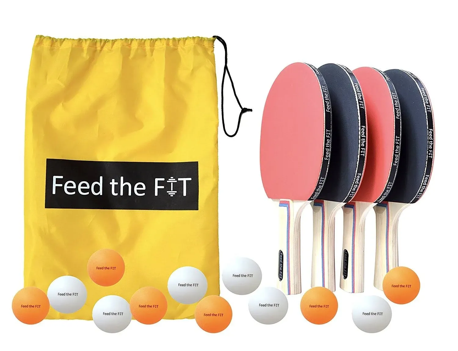 Ping Pong Paddle Set - Professional 4-Player Table Tennis Racket Bundle with 12 Balls and Carrying Case, Perfect Grip and Control - Great Outdoor Activity for Family, Kids and Friends