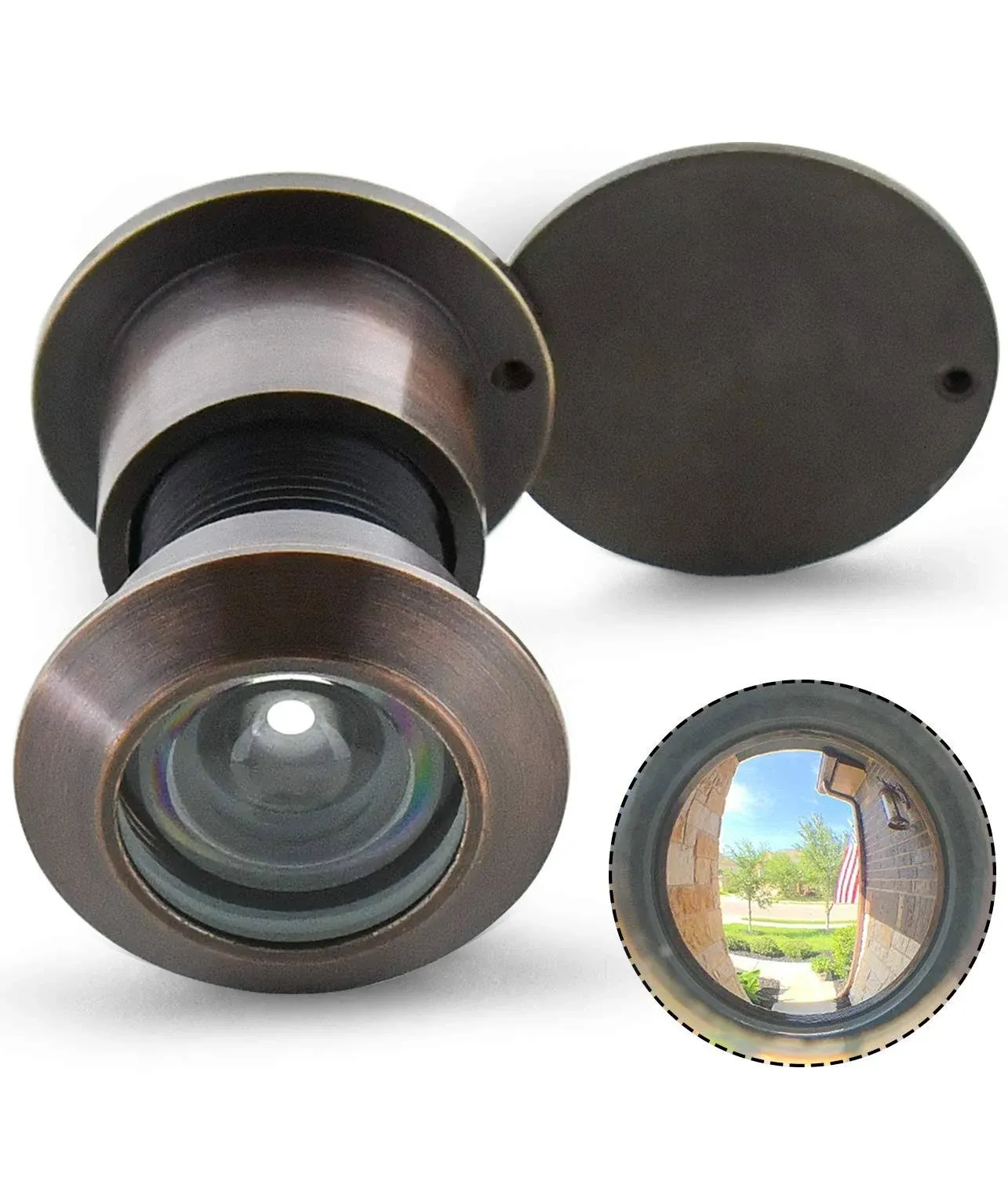 Earl Diamond - Solid Brass Door Viewer Peephole, 220-Degree Security Peephole with Heavy Duty Rotating Privacy Cover for 1-21/32" to 2-1/8" Doors for Home Office Hotel - Oil Rubbed Bronze Finish