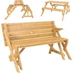 Best Choice Products 2-in-1 Transforming Outdoor Wooden Picnic Table and Garden Bench