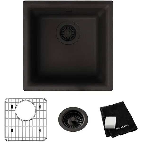 Elkay Kitchen RV Sink ELG1616BK0 15.75&#034; Dual Mount Bar Black Quartz KIT