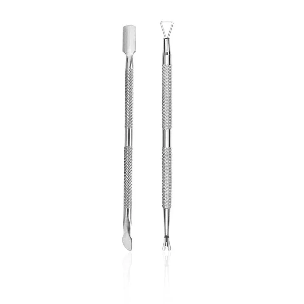 2PCS Stainless Steel Cuticle Pusher and Cutter, Dual Head Cutter and Trimmer Manicure Tool Set for Fingernail and Toenail