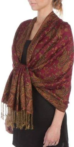 Sakkas Soft Silky Double Layer Jacquard Paisley Pashmina Shawl/Wrap/Scarf