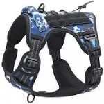 Auroth Tactical Dog Harness Adjustable Metal Buckles Dog Vest with Handle, No Pulling Front Leash Clip - Blue Camo Denim / Large