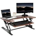 VIVO 36 inch Height Adjustable Stand Up Desk Converter, V Series, Quick Sit to Stand Tabletop Dual Monitor Riser Workstation, Light Wood Top, White Frame, DESK-V000VA