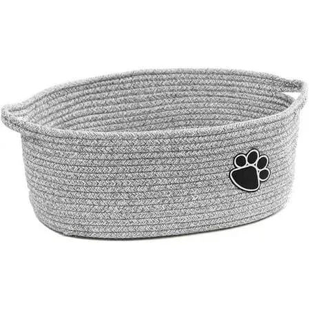 Small Woven Baskets for Organizing Rope Storage Basket with Handle Cute Cotton Basket for Nursery Gift Dog Toy Storage Bins for Toy Organizer-Grey