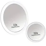 MIRRORVANA 20X & 15X Magnifying Mirror Set with 3 Suction Cups Each - Compact & Travel Ready Mirror for Makeup - Sizes: 6" and 4" Wide