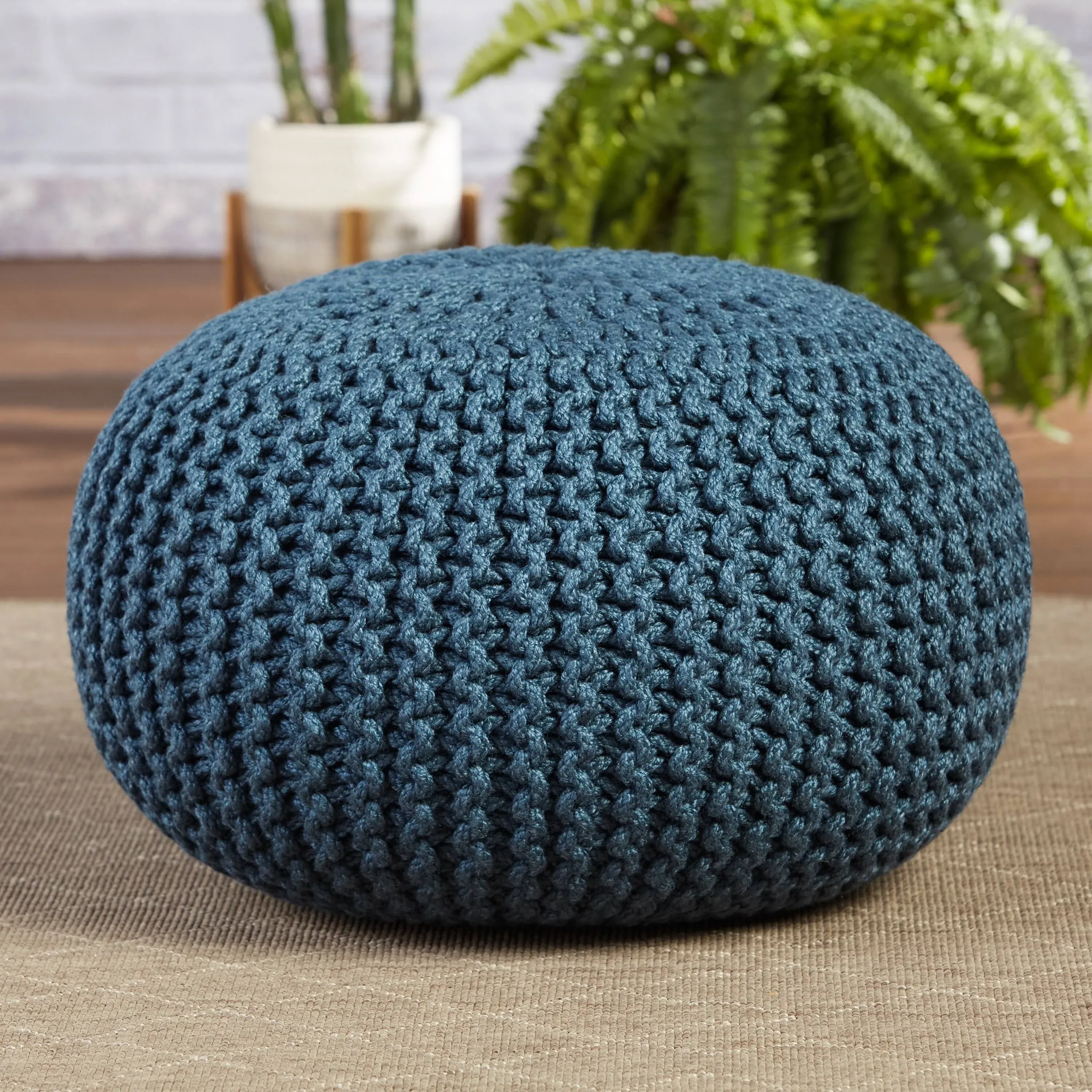 Jaipur Living Asilah Indoor/Outdoor Solid Blue Round Pouf, 20x20x14