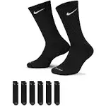 Nike Kids' Everyday Cushion Crew Socks (6 Pairs), White/Black, Small