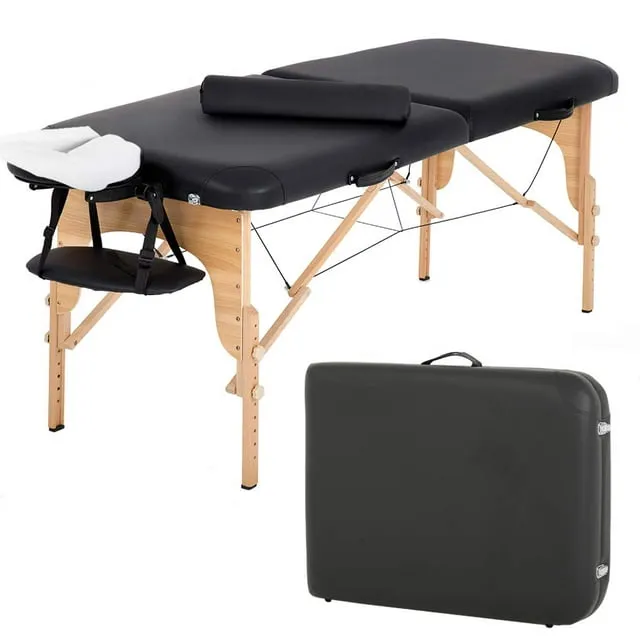 BestMassage Massage Table Massage Bed Spa Bed 84 Inch Height Adjustable 2 Fold Massage Table W/ Bolsters Carry Case Portable Salon Bed,Black