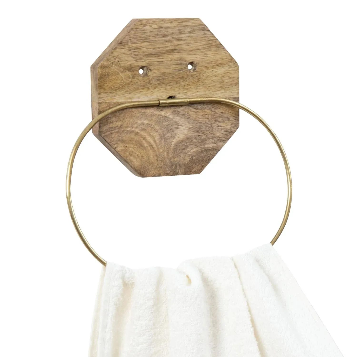 Wall Mounted Brass Wood Towel Ring, Oval Hand Towels for Bathroom and Kitchen