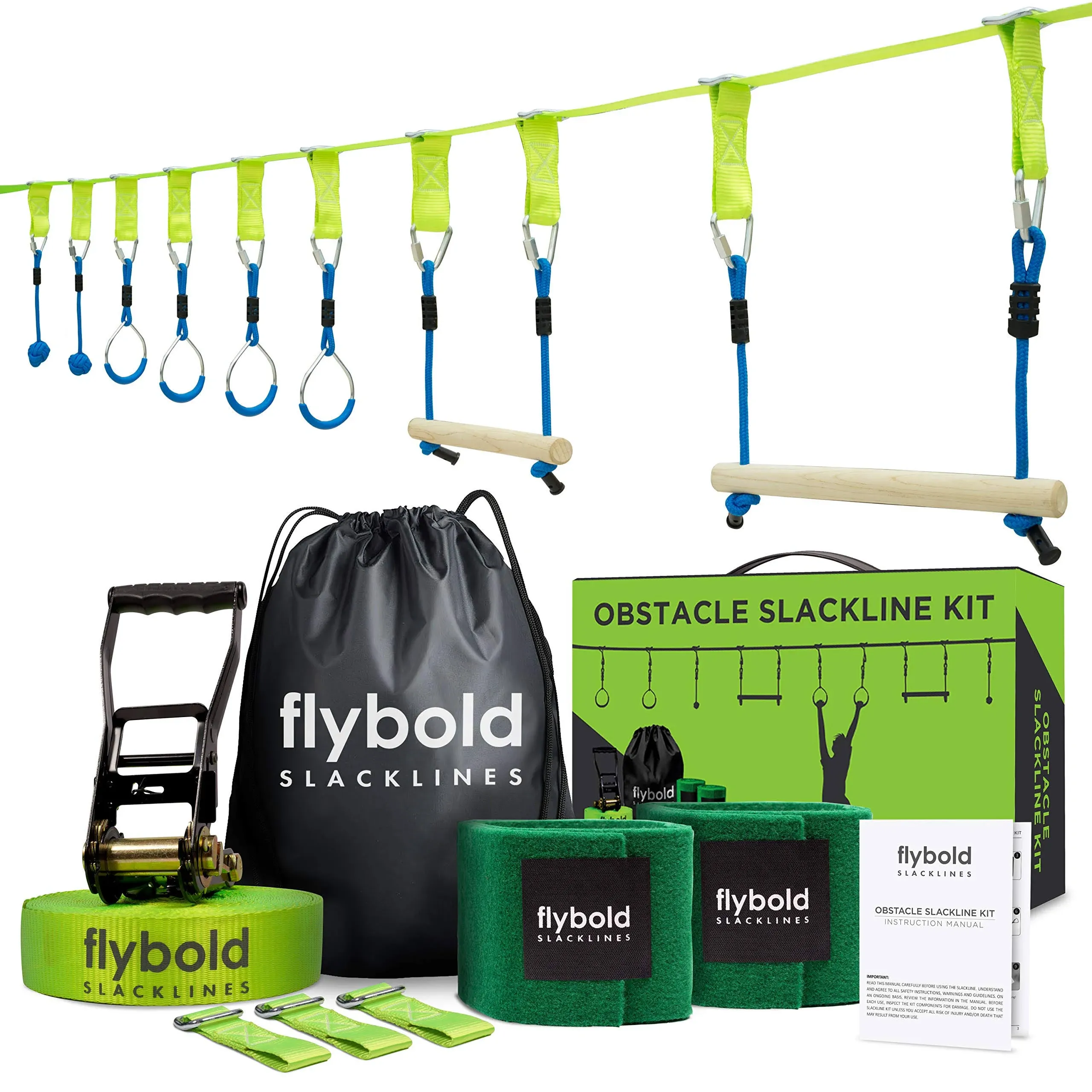 Flybold Obstacle Course for Kids | Ninja Warrior Slackline Kit with Accessories