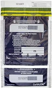 ControlTek SafeLok 10" x 15", Clear,Vertical Twin Deposit, 100 Bags, Tamper-Evident Deposit Bags for Cash Handling, Moisture, Heat and Cold Sensitive Ink, Tear-off receipt + Large Barcodes 585092