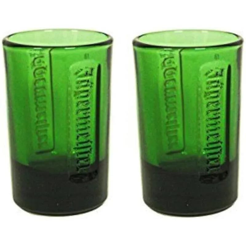 Jagermeister Shot Glasses 2 Heavy Green Glass 1oz - Set of 2