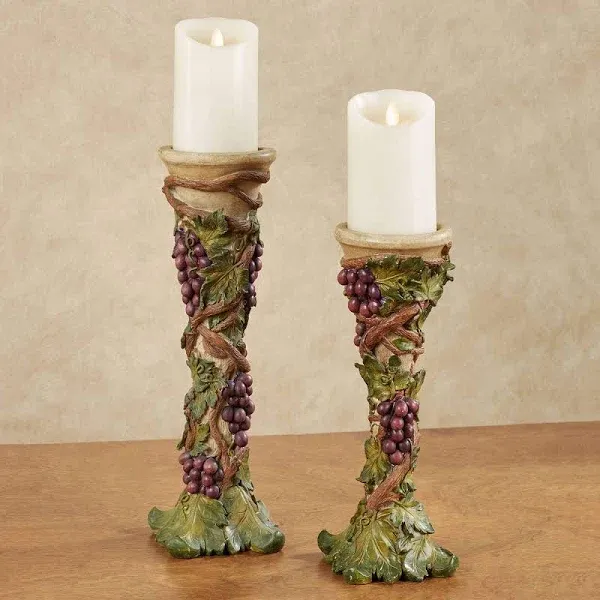 Handpainted Vineyard Sangria Grape Harvest Candleholders Set of 2