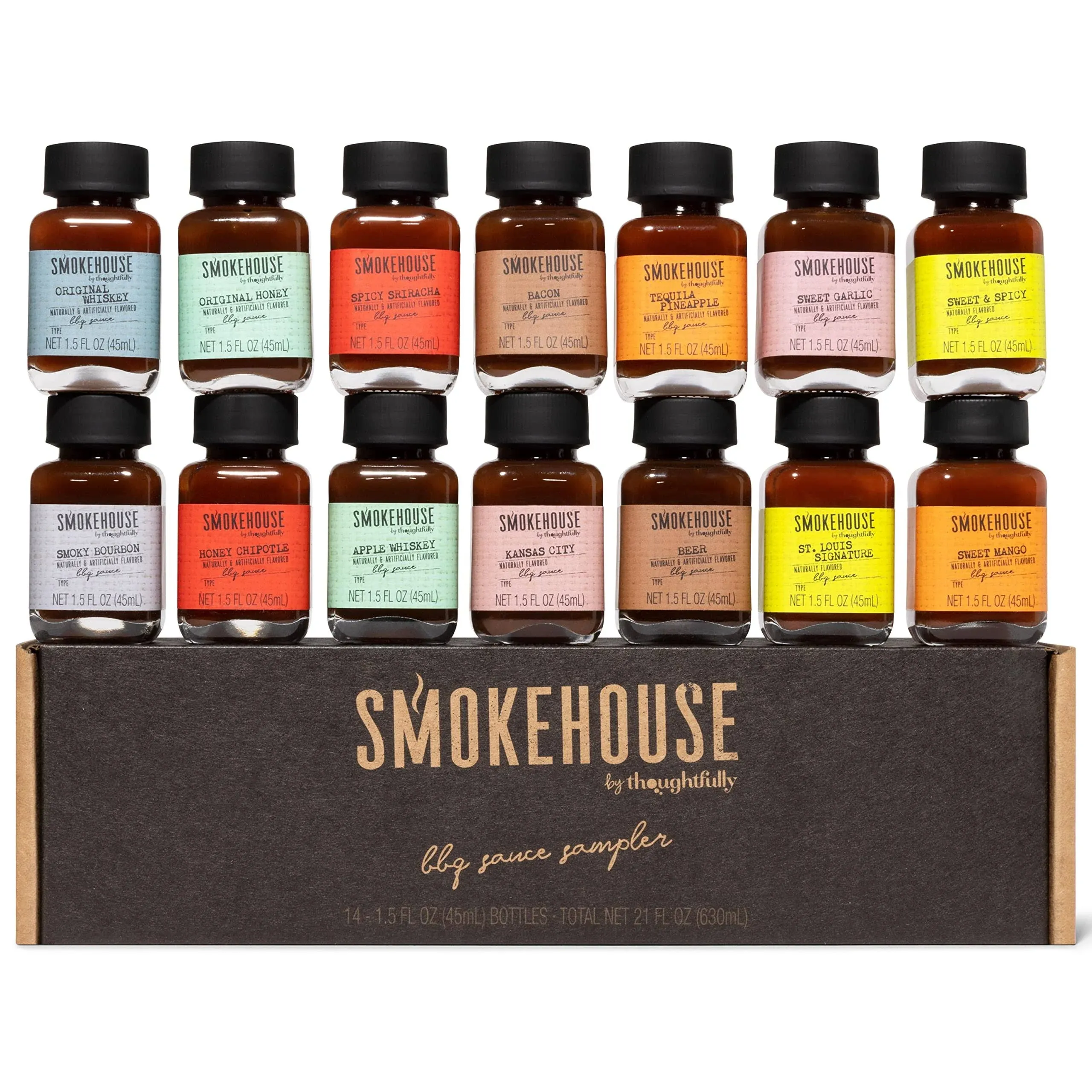 Smokehouse by Thoughtfully, Gourmet BBQ Sauce Sampler Variety Pack Gift Set, Set of 14