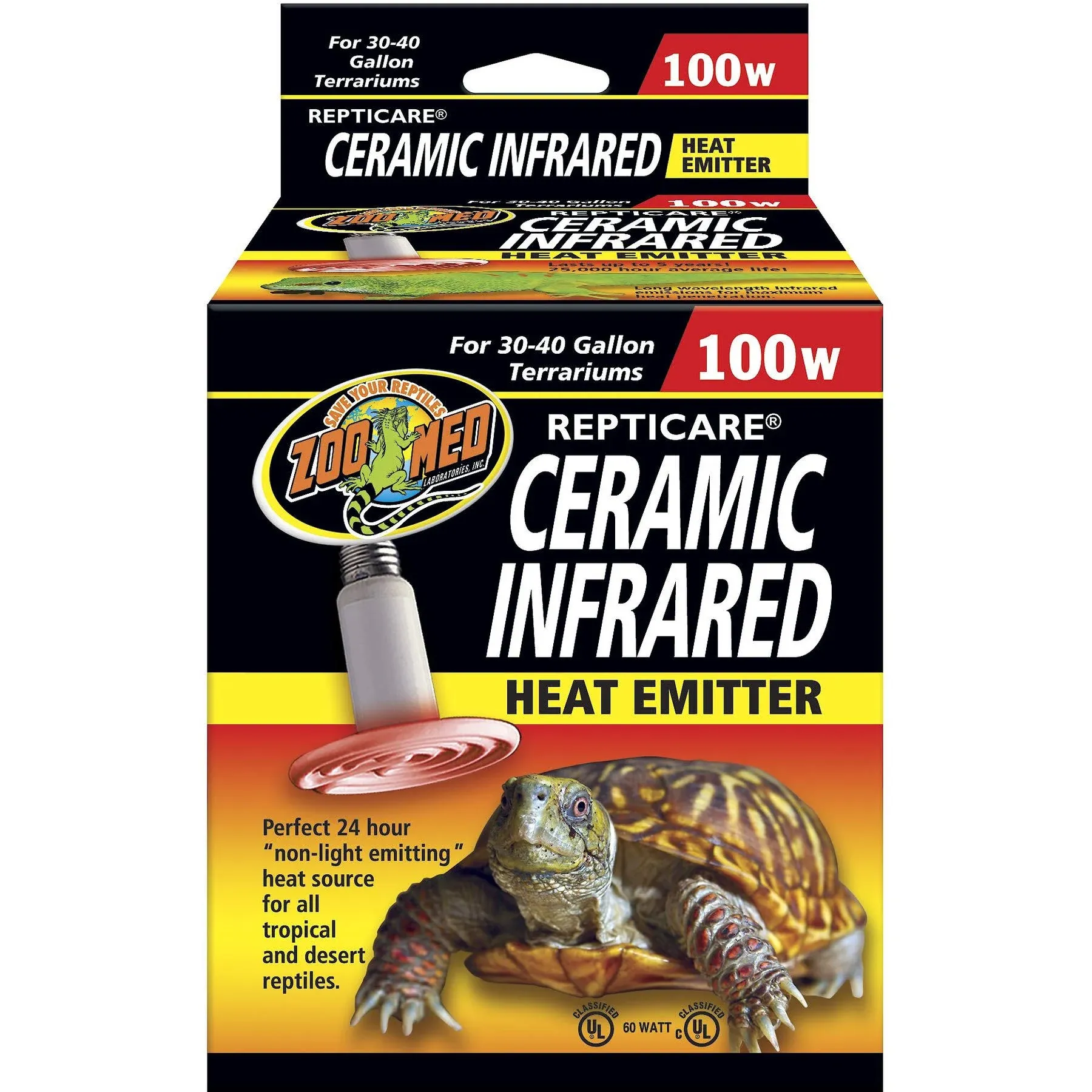 ZOO MED REPTICARE CERAMIC INFRARED 100 WATT HEAT EMITTER BULB - NEW