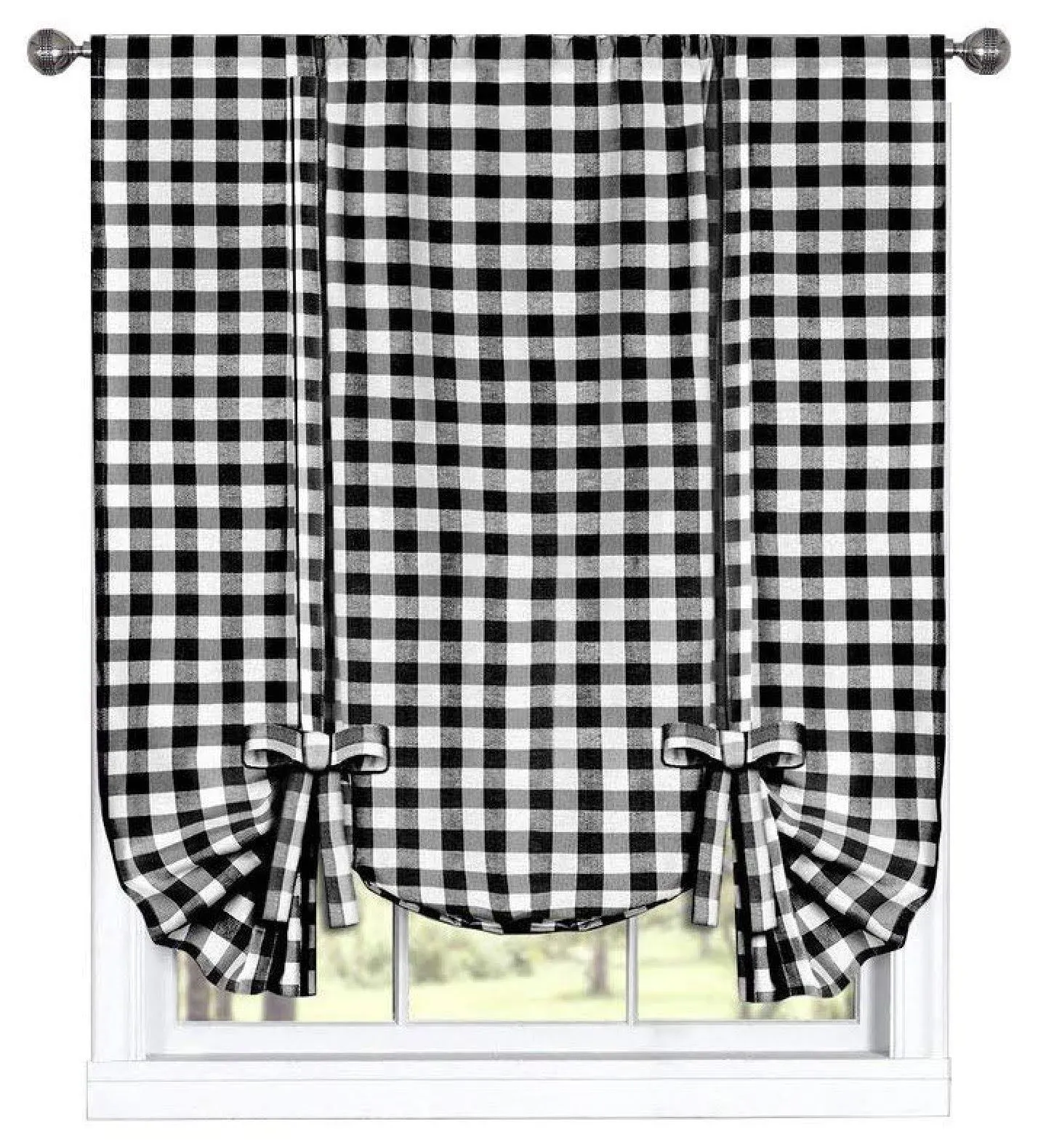 GoodGram Buffalo Check Plaid Gingham Custom Fit Window Curtain Tie Up Shade - Taupe