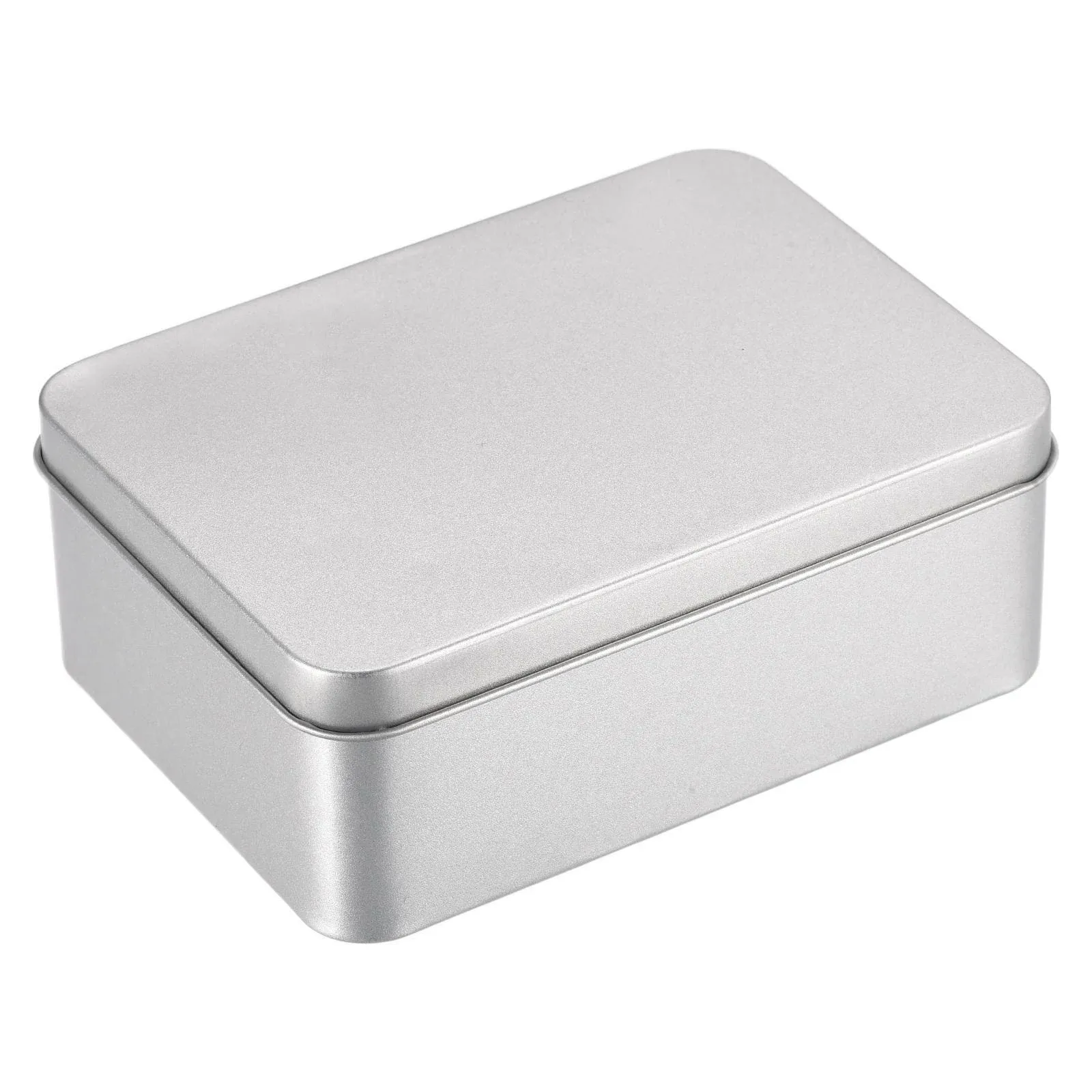 Metal Tin Box, 4.92&#034; x 3.54&#034; x 1.89&#034; Tinplate Containers with Lids, Silver Tone