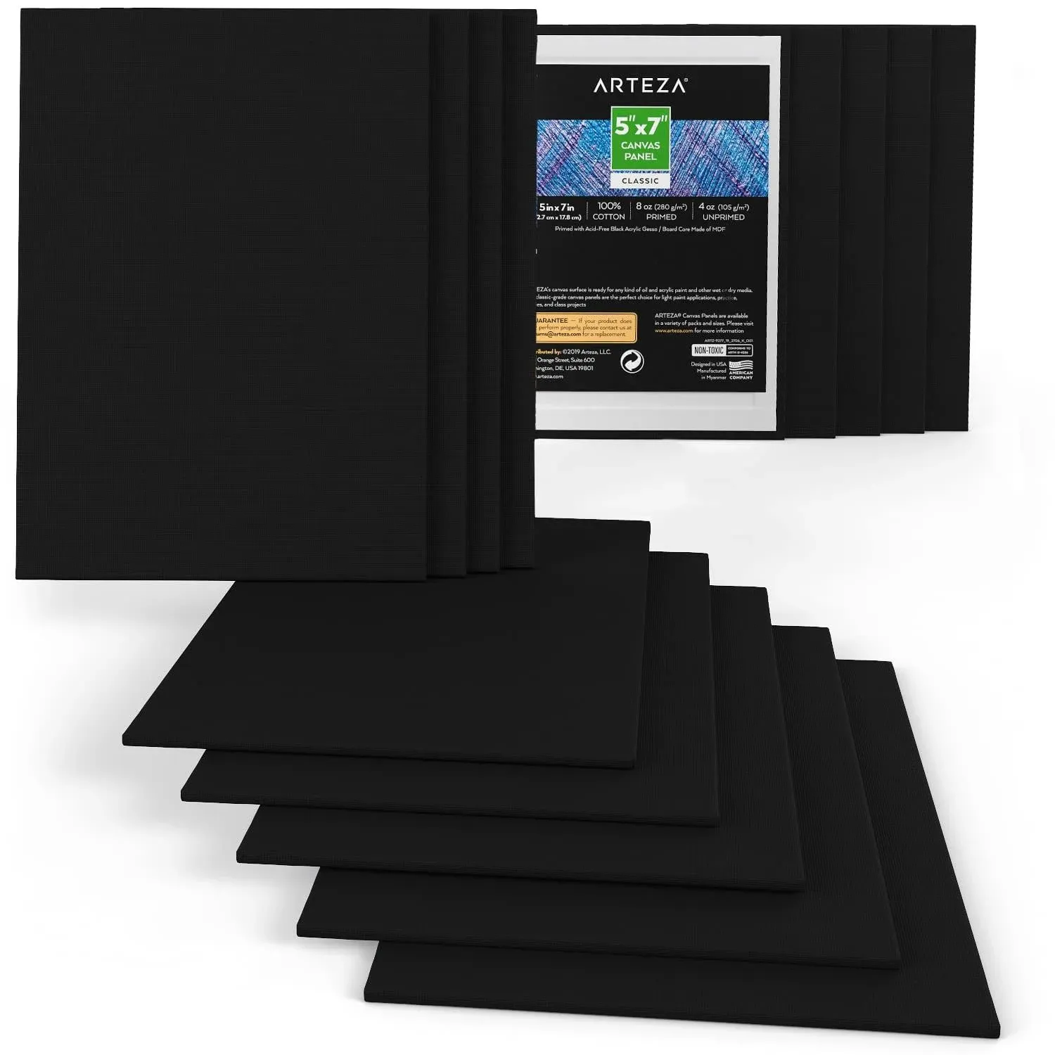 Arteza Canvas Boards for Painting Pack of 14 5 x 7 Inches Blank Black Canvas ...