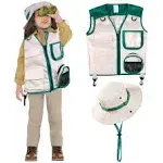 GINMIC Safari Costume Cargo Vest and Hat for Kids, Outdoor Explorer Kits and Role Play for Park Ranger, Paleontologist, Zookeeper, Jane Goodall