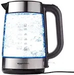 Amazon Basics Electric Kettle, Tea Kettle for Hot Water, Coffee & Tea, With Auto Shut-Off, Boil Dry Protection, Strix Thermostat, BPA-Free, 1.8 Quarts (1.7L), 1500W, Glass and Steel, Black & Silver