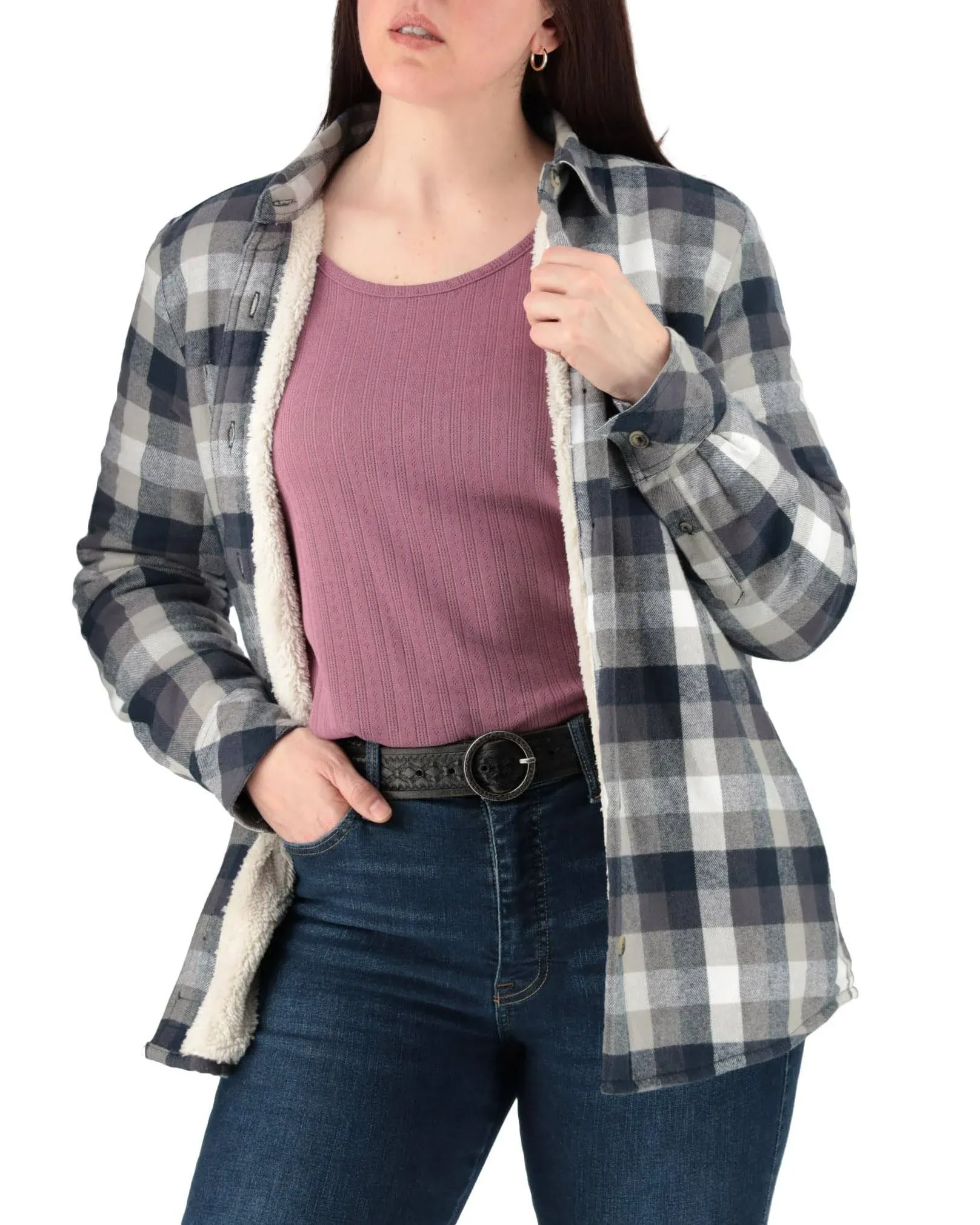 Legendary Whitetails Women's Open Country Flannel Shacket Sherpa Lined Plaid Fleece Shirt Jacket Ladies Western Clothing Coat