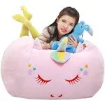 Unicorn bean bag chair stuffed animal and blanket storage pink soft velour feel