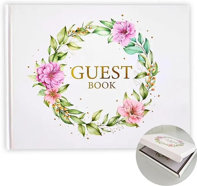 Elegant Guest Book, Guestbook Includes Gift Box, hardcover Guest Book Wedding Reception, Baby Shower Guest Book with Beautiful Design, Graduation Guest Book, Wedding Guest Book