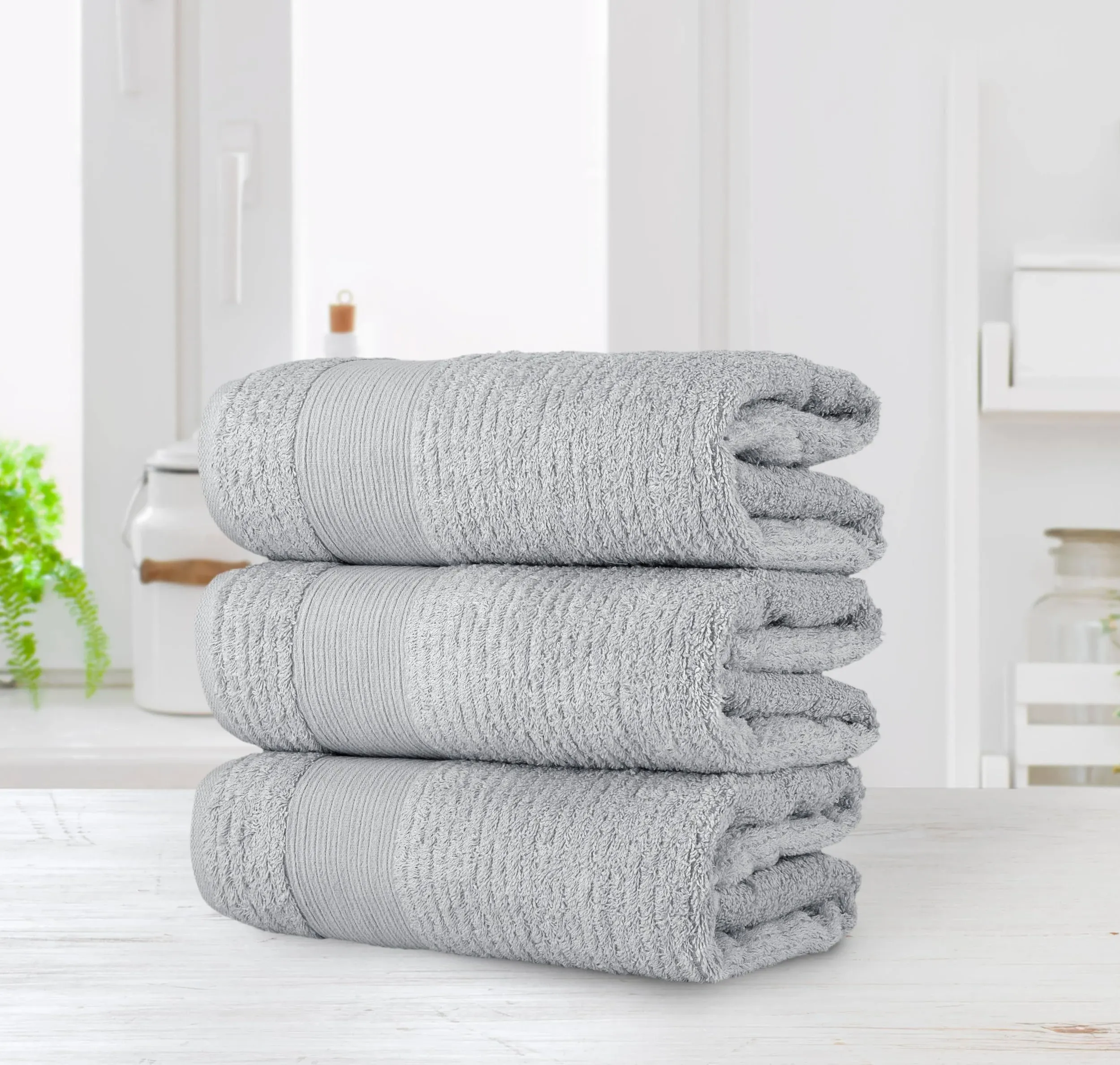 Chic Home Luxurious 3-Piece 100% Pure Turkish Cotton Bath Towels, 30" x 60", Ultra-Soft, Highly Absorbent, Jacquard Weave Design, Hypoallergenic, Long-Lasting, Oeko-TEX Certified Set, Grey