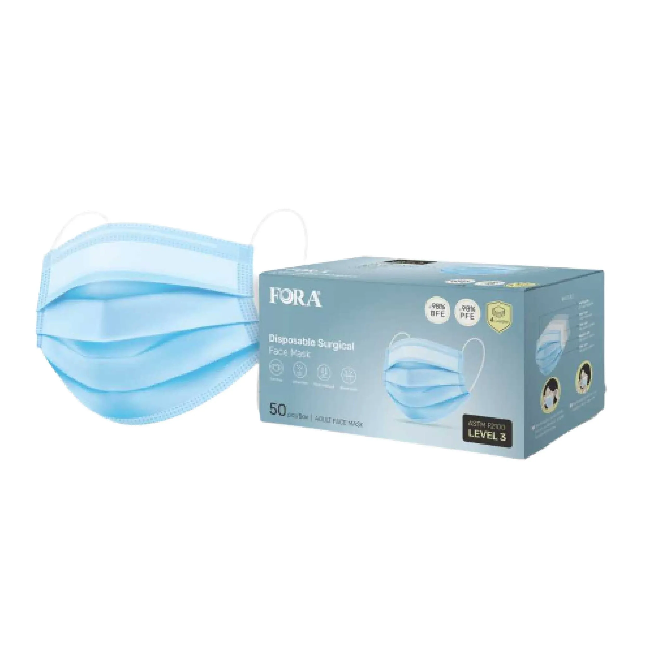 FORA Disposable 4-Layer Surgical Mask, Box of 50 Pcs, Perfect for Surgical and Daily Use