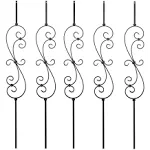 S10 - Wrought Iron Balusters – Set of 5 Deck Balusters - Decorative Metal Balusters for Decks – "S" Scroll - 1/2-inch Hollow Iron Spindles – Satin Black Metal Railing