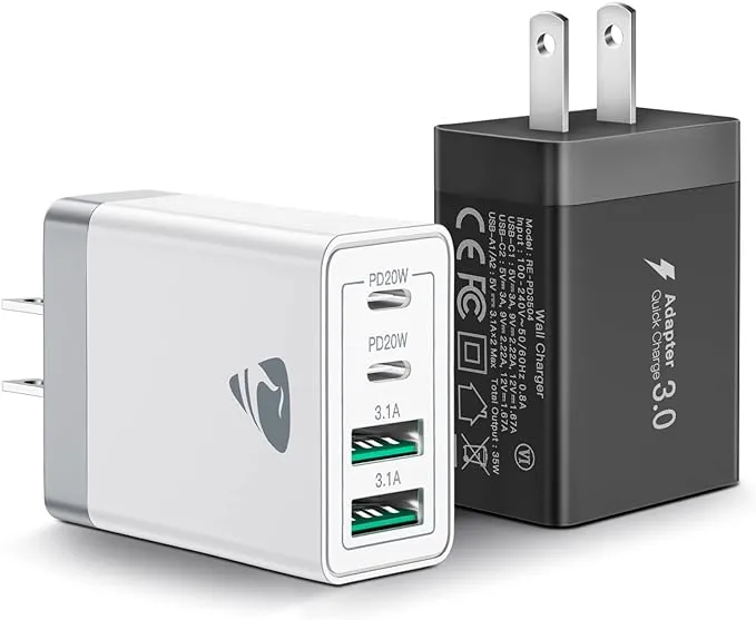 2-Pack USB C Wall Charger Block, Aiminu 40W 4-Port Fast Charging Block Dual Po