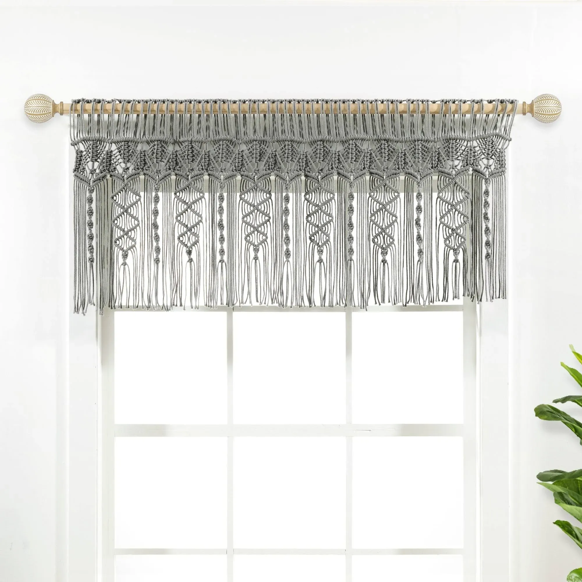 Boho Macrame Textured Cotton Valance/kitchen Curtain/wall Decor In Gray