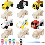 12 Pieces Unfinished Wooden Cars Wood DIY Car Toys Wood Crafts Painting Crafts Kit