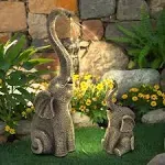 IVCOOLE Garden Statues Elephant Decor with LED Solar Lights (Set of 2)