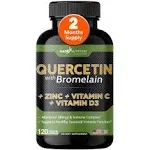 Quercetin with Vitamin C and Zinc - Quercetin 500mg - Quercetin with Bromelain - Zinc Quercetin - 120 Veggie Caps. Quercetin Supplements + Vitamin D3 (Non-GMO, Gluten-Free, Vegan) 2 Month Supply