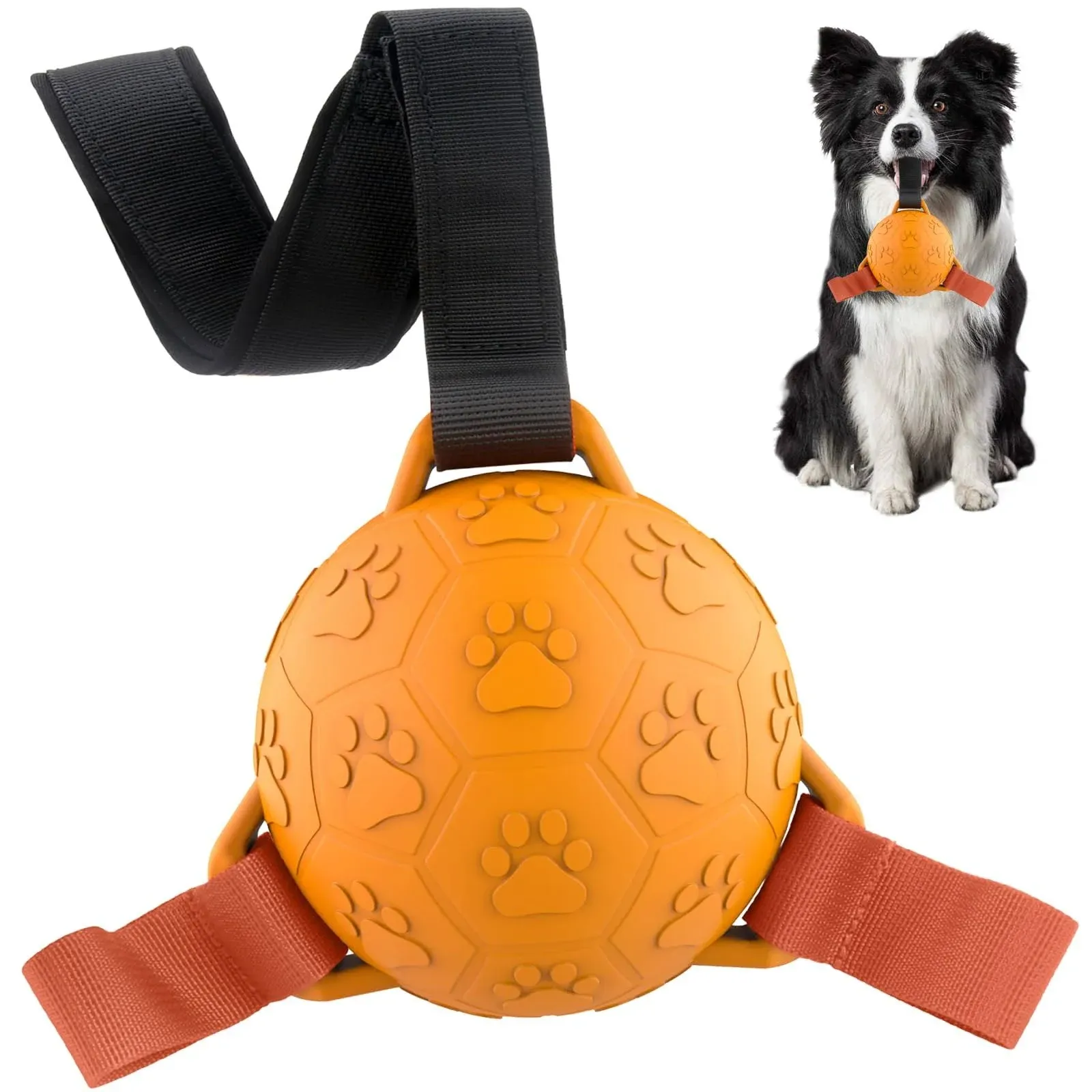 Dog Toys Soccer Ball with Long Straps, 4" Interactive Dog Toy Ball for Tug of War, Durable Puppy Dog Birthday Toys for Large Medium ＆ Small Breeds - Tangerine