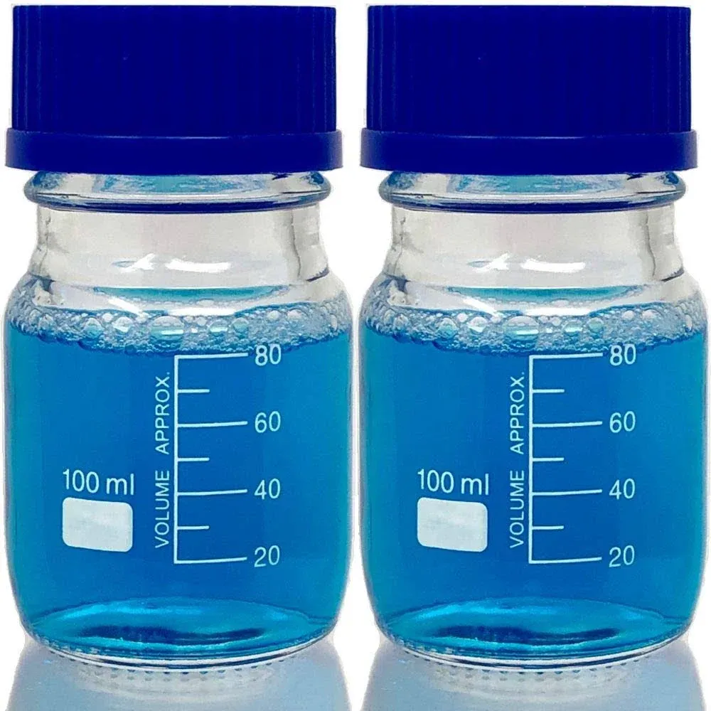 Karter Scientific 100ml Glass Round Media Storage Bottles with GL45 Screw Cap, Borosilicate Glass, 251X2 (Pack of 2)