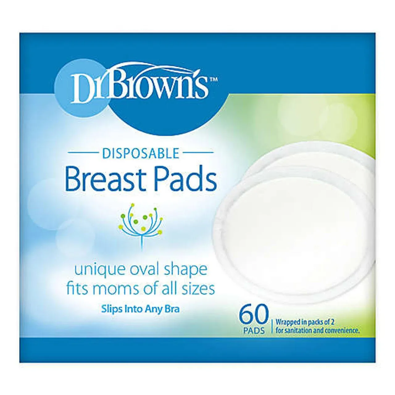 Dr. Brown's Disposable One-Use Absorbent Breast Pads for Breastfeeding and Leaking - 60pk - Packaging May Vary