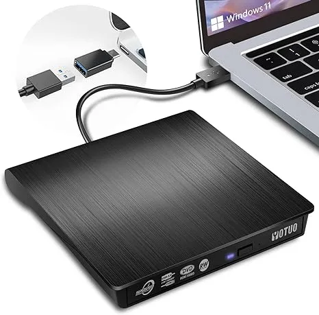 External CD DVD Drive USB 3.0 Portable CD/DVD +/-RW Drive/DVD Player for Laptop CD ROM Burner Compatible with Laptop Desktop PC Windows Linux OS iphone Mac White