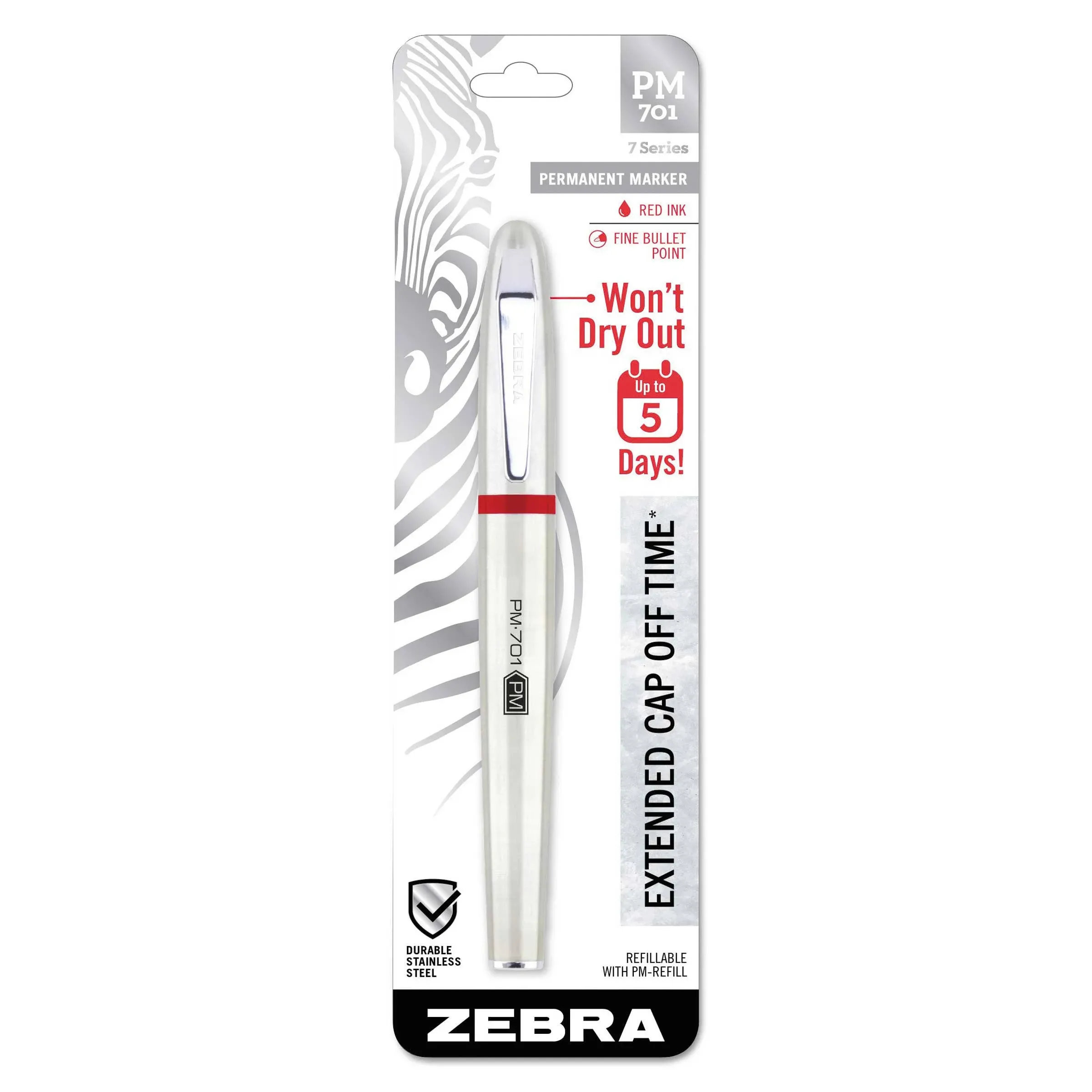 Zebra PM-701 Permanent Marker, Bullet Tip, Red