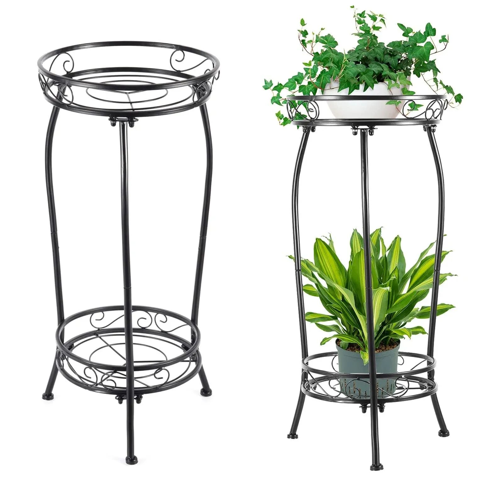 2-Pack Plant Stand Indoor Outdoor,Tall Black Metal Rustproof Stable Plant Stands,2 Tier 27.1 inch Multiple Plant Rack for Planter Corner Garden Living Room & Garden