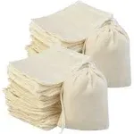 Lee-buty 200pcs Cotton Drawstring Bags, Reusable Muslin Bag Natural Cotton Bags with Draw