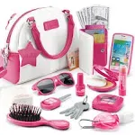 Star Princess Play Purse for Little Girls and Toddlers - Girls Toys Pretend Play Accessories: Toy Phone, Wallet, Credit Cards, Keys, Pretend Makeup