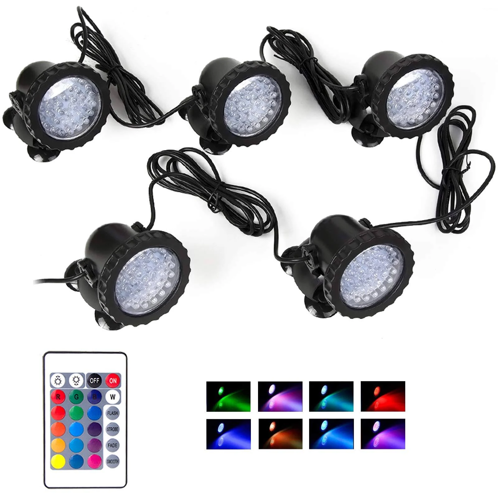 SHOYO Underwater Landscape Spotlight, Waterproof Pond Lights IP68 Submersible Multi-Color Dimmable, 36 LED Color Changing Spot Light for Garden Outdoor (Set of 5)