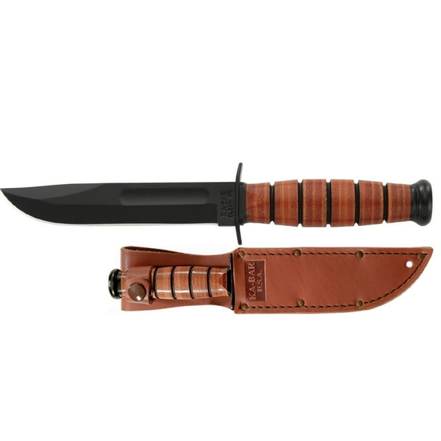 KA-BAR Knives KA-BAR Short Fixed KA-BAR Knife USA Plain Edge Lther Hndl Brwn Lthr Sheath KB