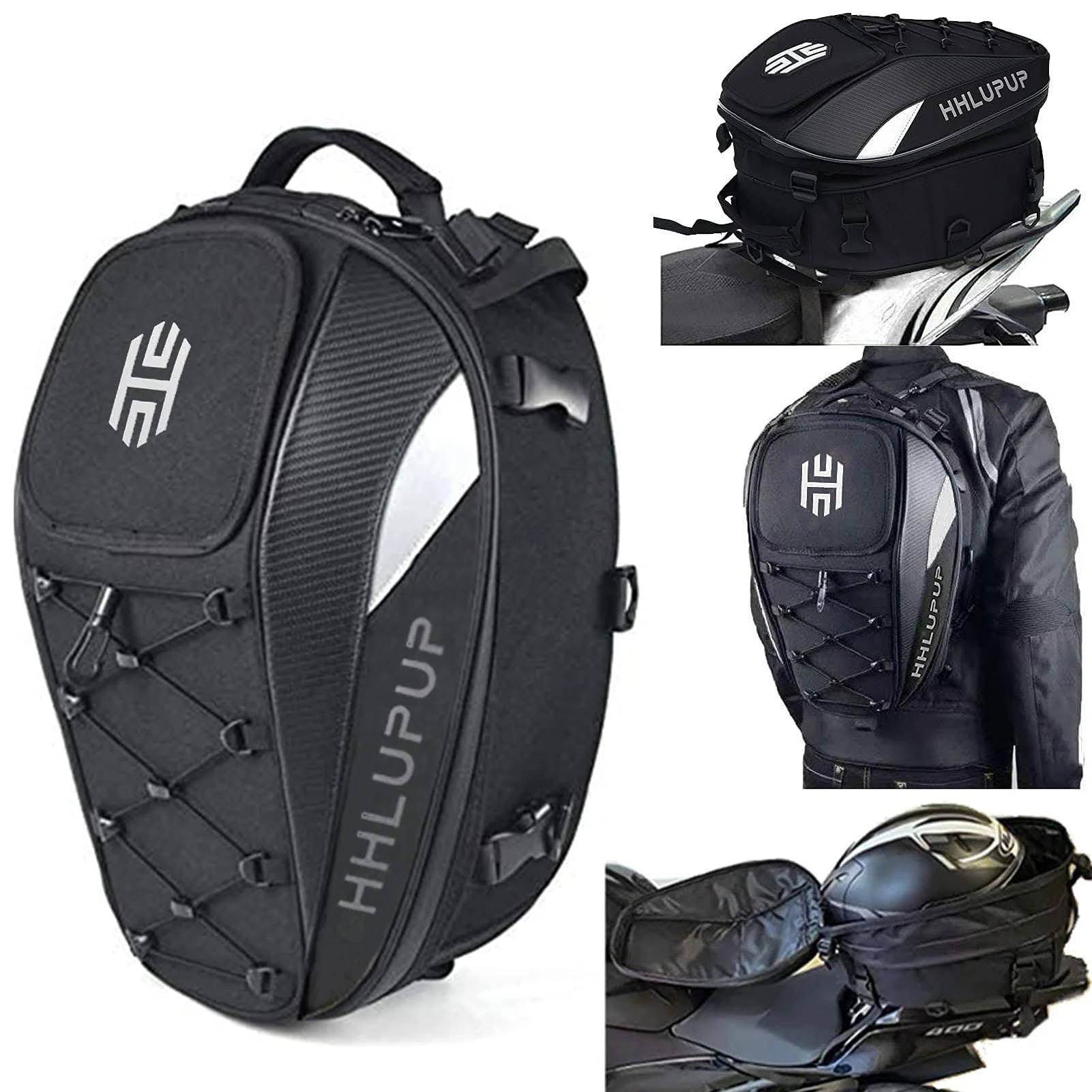 HHLUPUP Motorcycle Tail Bag Seat Helmet - 38L Motorcycle Backpack Waterproof Luggage Bags Waterproof Luggage Bags Motorbike Helmet Bag 25L-38L Large