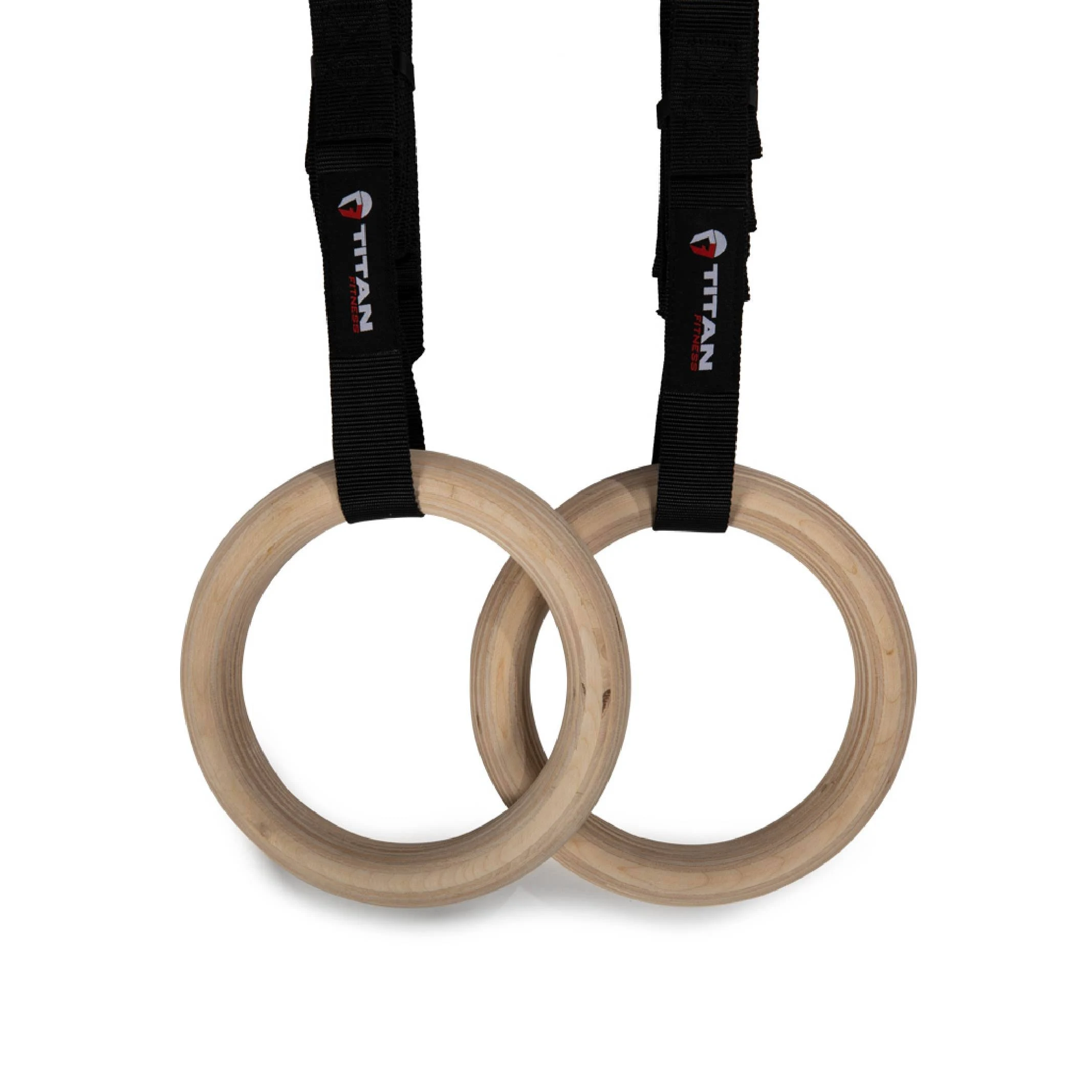 Titan Fitness 31.75mm Gymnastics Rings, Non-Slip Wooden Rings, 16ft Nylon Straps