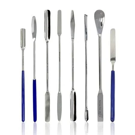 8 PCS Micro Lab Spatula Sampler Set, Stainless Steel Multi Purpose Laboratory Mixing/Filling Spatulas, Flat, Scoop, Round & Tapered Arrow End, 7"+6" Length